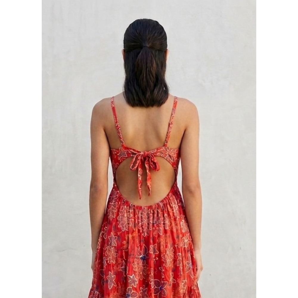 Angie Red Floral Mini Dress with Open Back
